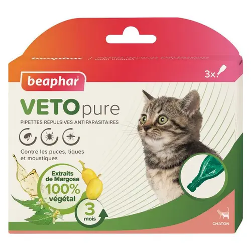 Jardin et confort：Pipettes antiparasitaires pour le chaton coloris blanc VETOpure Beaphar – 3 x 0,4 ml