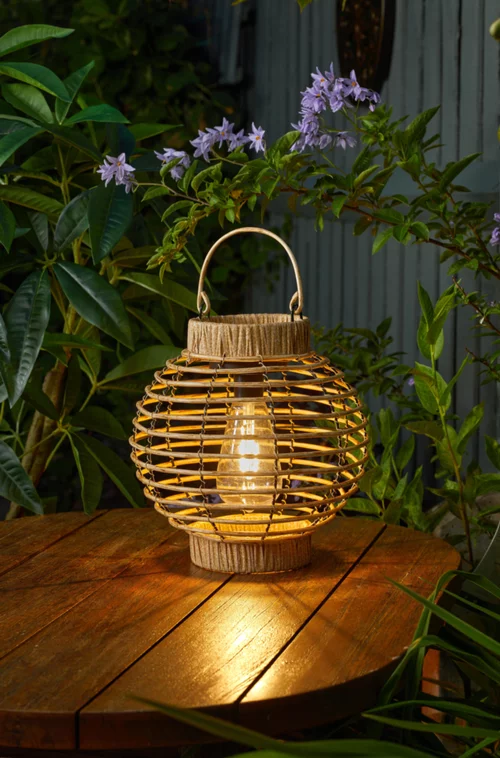 Bien pensé pour le jardin：Lanterne solaire en plastique beige à Led blanc chaud Terra - Ø 22,5 x H 23,5 cm
