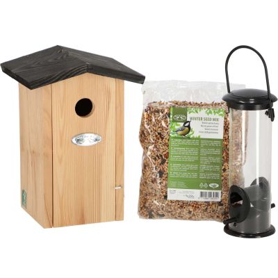 Set abri mangeoire et graines oiseaux (Pour mésanges bleues)