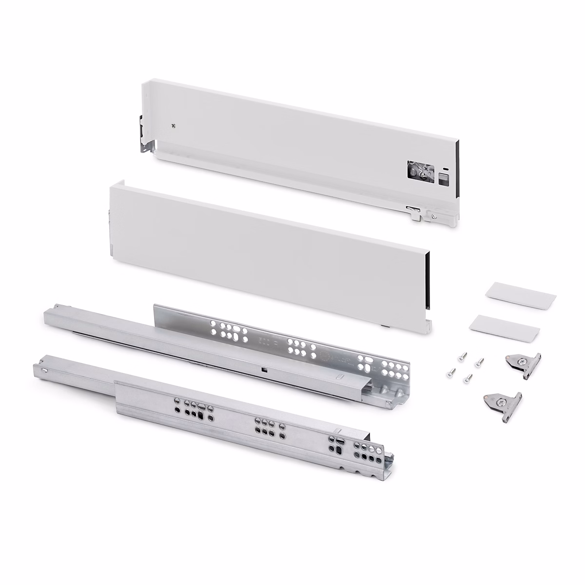 Emuca Tiroir extérieur Vertex avec réglages 3D hauteur 131mm – 40kg, profondeur 300mm, Acier, Peint en blanc