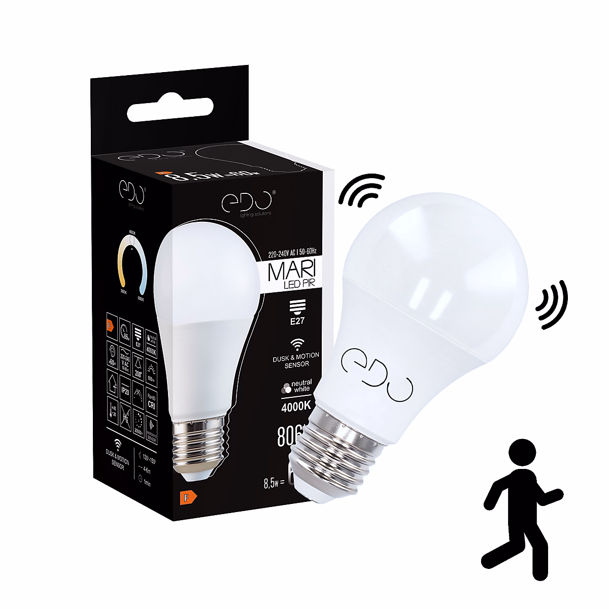 Ampoule LED E27 8 – 5W 4000K blanc neutre 806 lm avec détecteur de mouvement et de crépuscule MARI EDO
