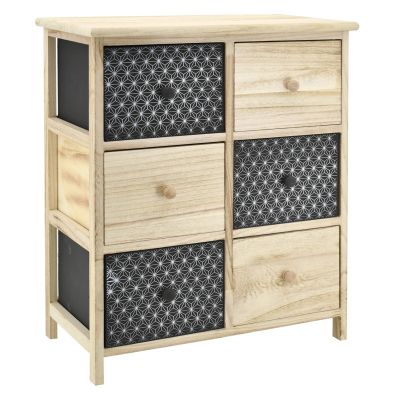Commode en bois teinté noir et naturel (6 tiroirs)