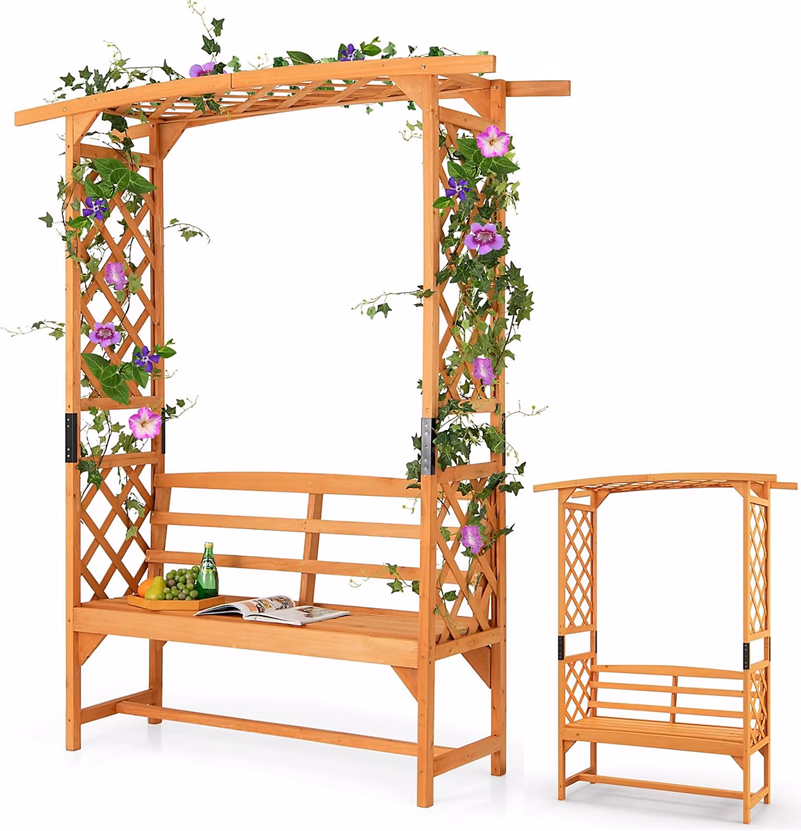 Arche de Jardin avec Banc et Treillis pour Plantes Grimpantes – Réf. GZEODTUDV5249973855