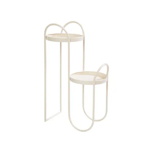 Jardin utile:Porte-plante double arrondi en métal beige - 42 x 24 x 67 cm
