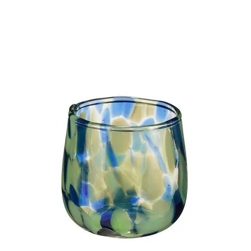 Jardin confort plus:Bougeoir en verre coloris bleu Carole - 7 x 7 cm