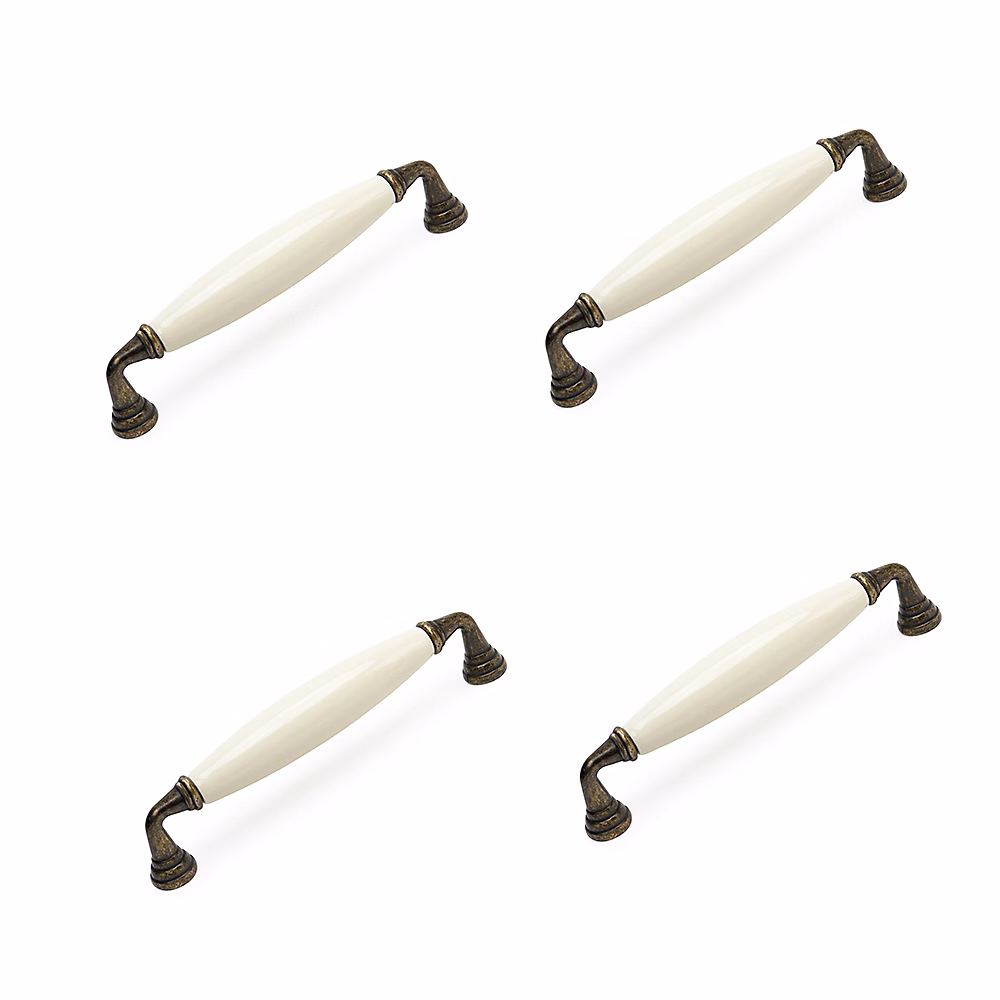 4 Un. poignées de meuble en porcelaine crème bronze – entraxe 128MM