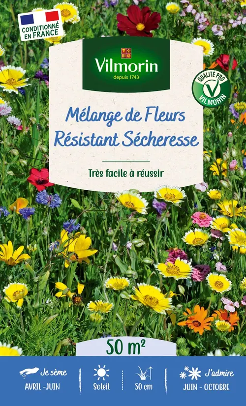 Mon jardin:Mélange de fleurs 50 m² pour terrain sec coloris multicolore Vilmorin jardin - 11,5 x 4,35 x 19 cm