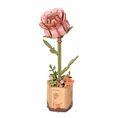 Style extérieur:Fleur en bois à assembler Rose rose Rowood - H 24,5 cm