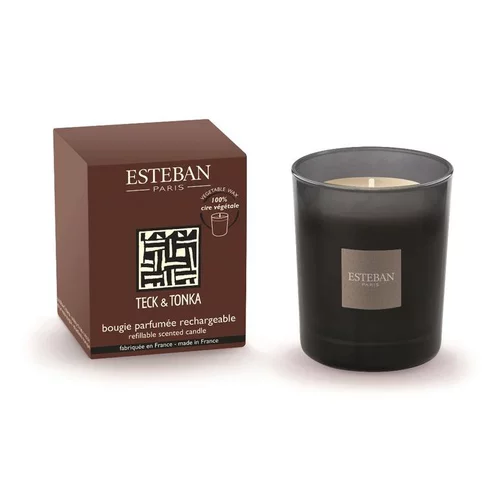 Essentiel extérieur:Bougie parfumée rechargeable Initiale Teck et Tonka Esteban - 180 g