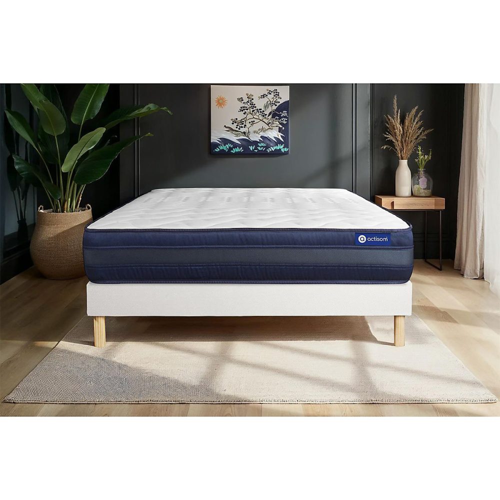 Ensemble – Matelas Latex et mémoire de forme 24cm d'épaisseur, 5 zones de confort, Confort très ferme, Sommier tapissier en kit