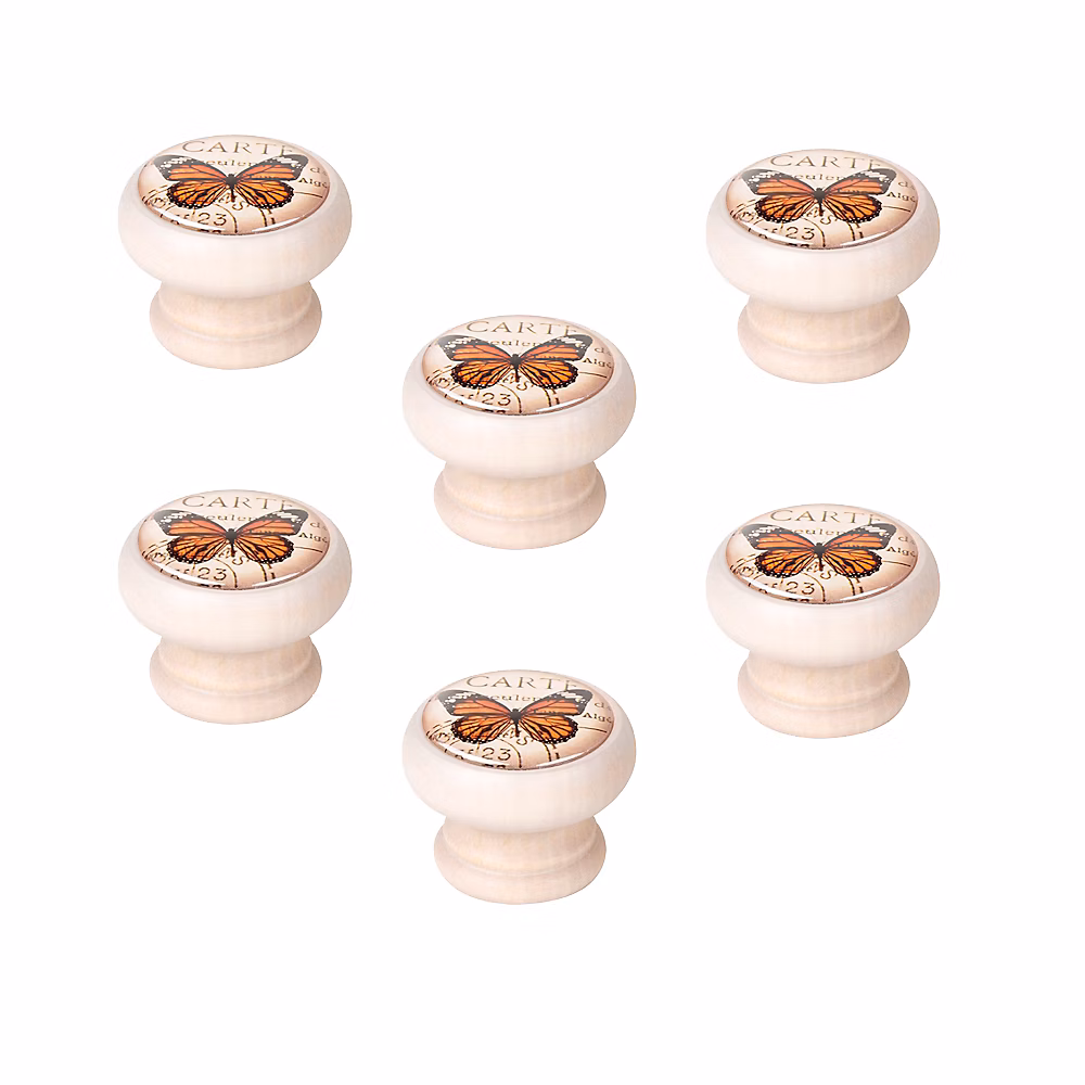 6 Un. bouton poignées de meuble Vintage Retro bois blanc décapé MOTO – diamètre 40MM