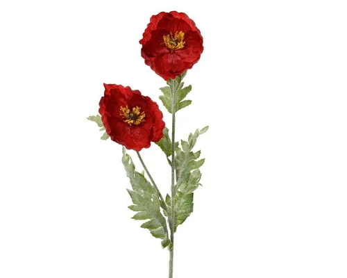Univers extérieur：Coquelicot en polyester rouge 2 fleurs - 21 x 9 x 106 cm