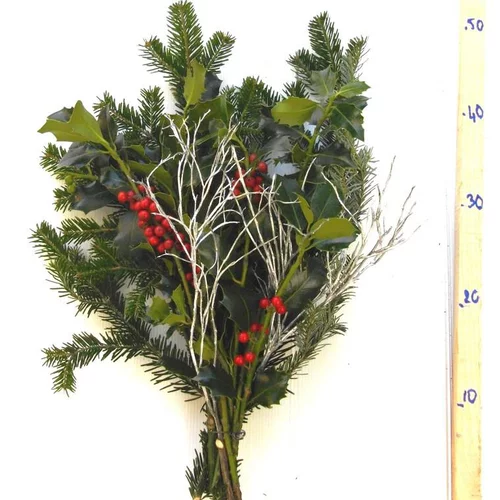 Tendance extérieur:Bouquet de branchages et branches de houx et de sapin vert pour décoration de Noël