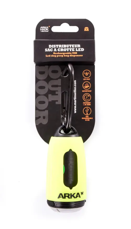 Idée simple:Distributeur de sacs à crottes coloris jaune LED Martin Sellier - 10 x 4,5 cm
