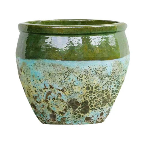 Solution extérieure：Cuvier en grès émaillé fait-main coloris vert Poterie du Bousquet Léon - Ø 50 x H 49 cm