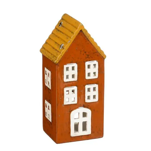 Jardin moderne：Porte bougie en céramique rouge forme maison - 8 x 7 x 17,5 cm