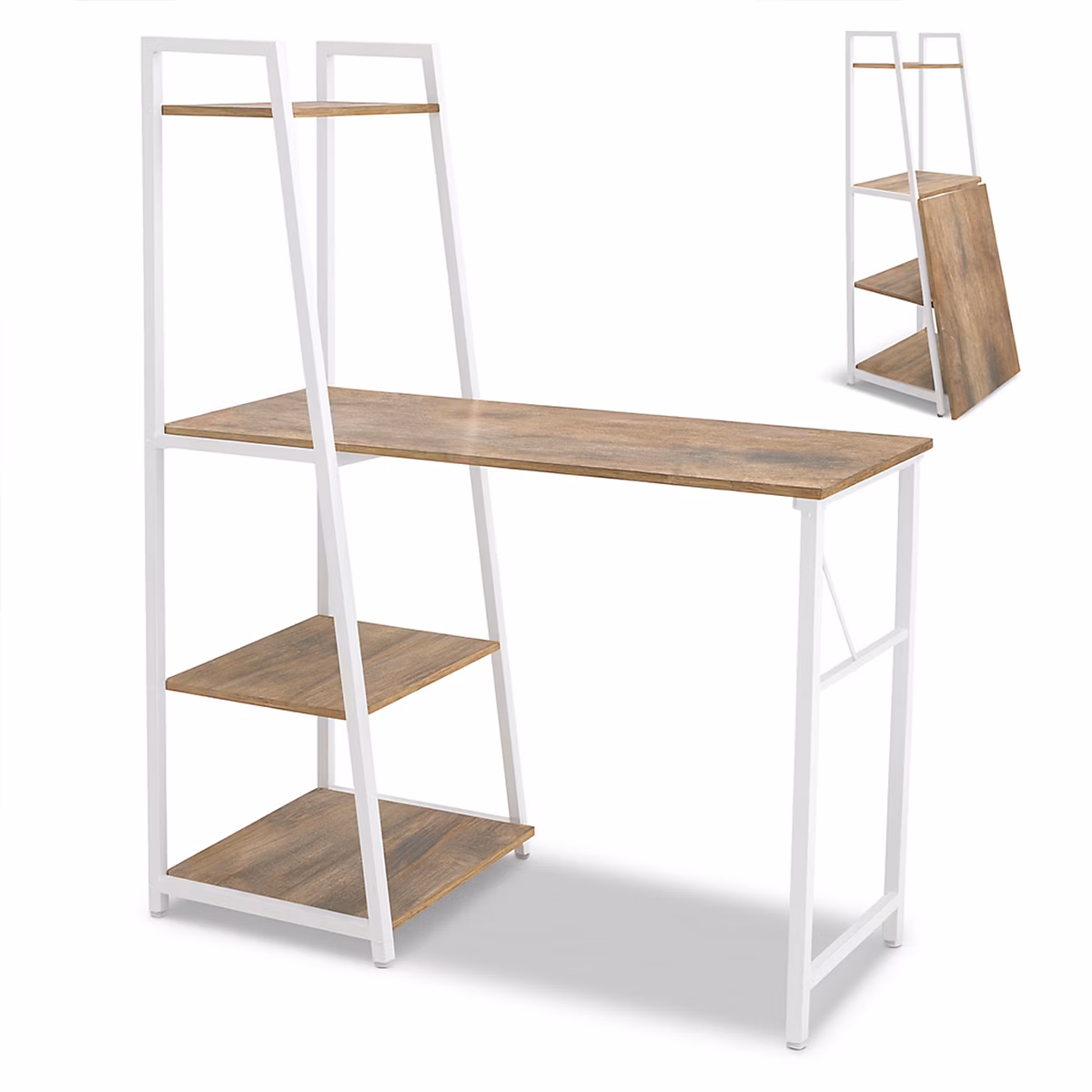 Bimyo – Bureau pliant avec étagère gain de place 50 × 41xH128 cm style industriel oak