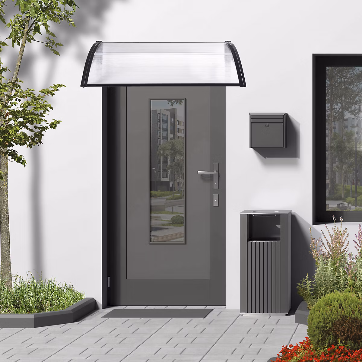 Auvent de Porte d'Entrée Mellerud 100 × 100 cm Noir Transparent en.casa