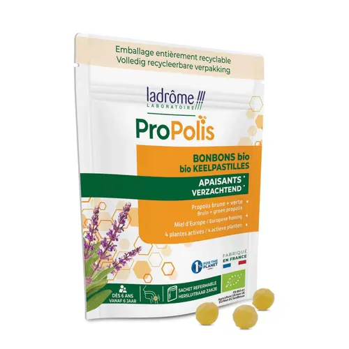 Pour vos envies de jardin:Bonbons bio apaisants à la propolis Ladrôme – 50 g