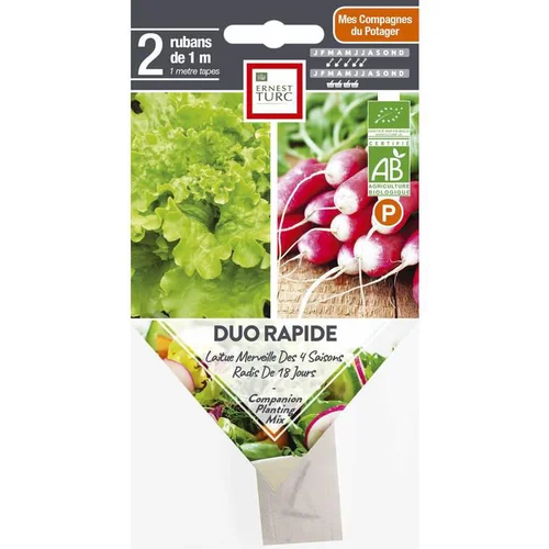 Moderne au jardin:Graines présemées Duo rapide Salade et Radis bio Ernest Turc - 2 rubans de 1 m