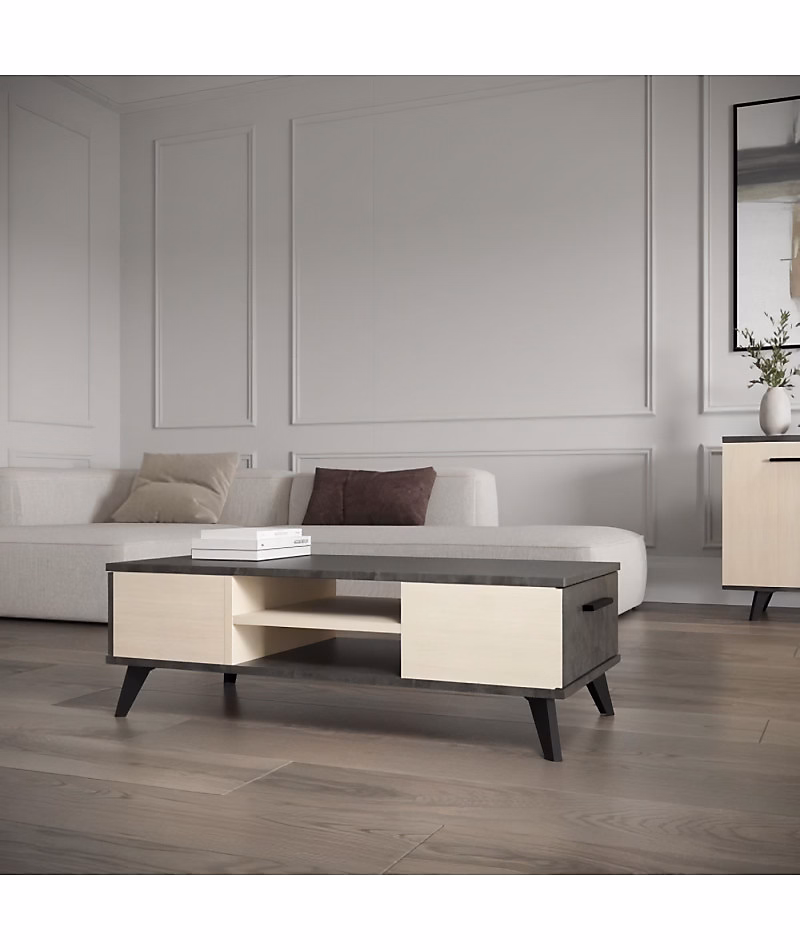 Ensemble salon – Banc TV, Table basse, Buffet bas, KENT, Chene de fil / Sidewalk, DEMEYERE