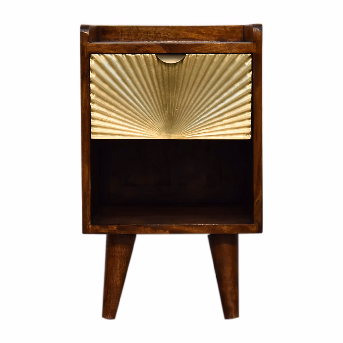 Artisan Furniture Bois massif Mini Manila Gold 1 tiroir table de chevet – 1 étagère, marron & doré