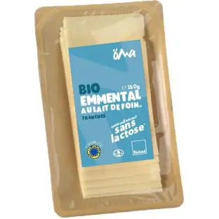 Ambiance jardin：Emmental au lait de foin sans lactose bio Oma – 150 g