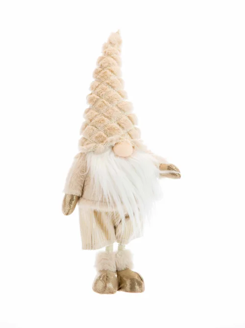 Sélection pour votre jardin:Gnome en tissu avec bonnet tufté beige et chaussons dorés - 22 x 16 x 48 cm