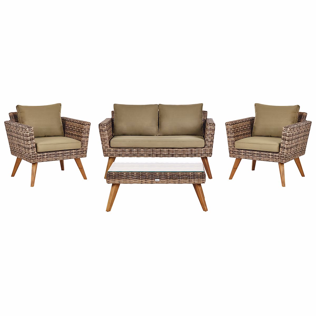 Ensemble de salon de jardin avec table 4 places VITTORIA Polyrotin Vert olive – Réf. IFYEXXLBH3649885623