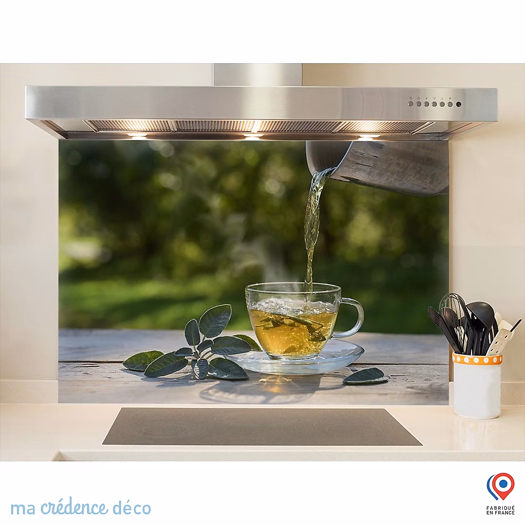 Crédence cuisine fond de hotte Thé à la menthe – Alu composite, L 70 cm x H 60 cm, MaCrédenceDéco