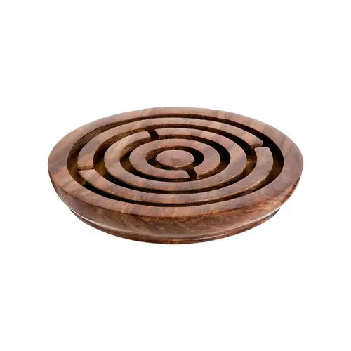 Accessoire au jardin：Objet décoratif labyrinthe vintage en bois d’acacia naturel - Ø 15 cm