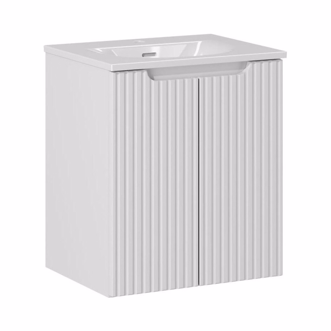 Meuble vasque – Ensemble de salle de bain suspendu VANO blanc 50cm : meuble sous vasque à placards rainuré et vasque encastrée blanche