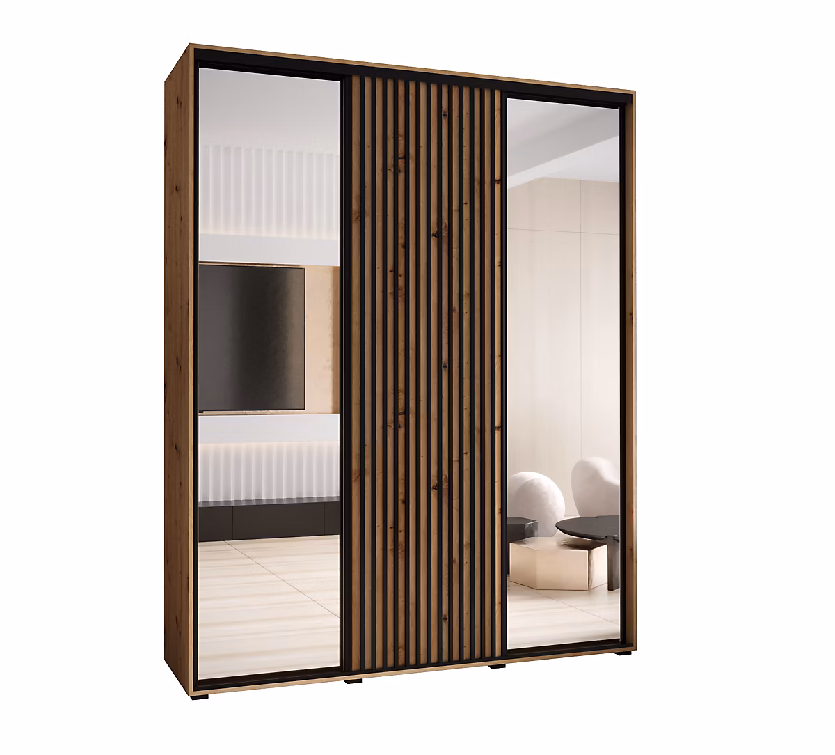 Armoire Sapporo 2 a portes coulissantes H. 205 – 2 x L. 200 x P. 60 3 portes