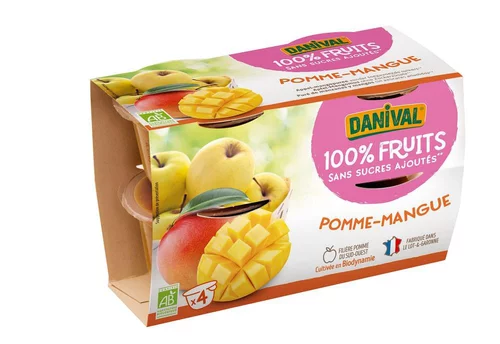 Pour vos projets extérieurs:Dessert de fruits pomme mangue bio - 4 x 100g
