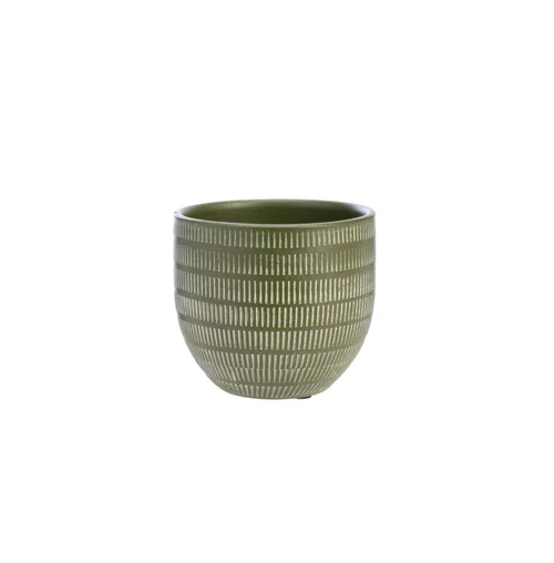 Pour plus de praticité à l’extérieur:Cache-pot en céramique vert mat Sulco – 14 x 13 cm