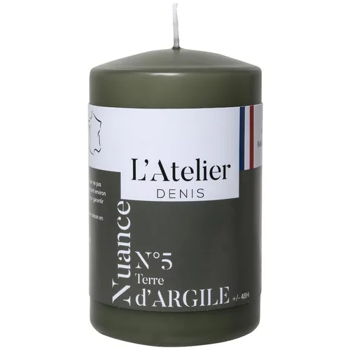 Autour du jardin：Bougie cylindrique taille S gris argile L’Atelier de Denis - Ø 6,8 x H 11 cm