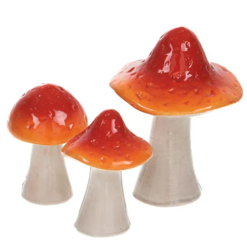 L’essentiel pour le jardin:Figurine décorative champignon coloris orange en céramique - 7 x 9 x 7,3 cm