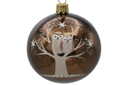 Choix malin:Boule de Noël brun et vert chouettes en verre - Ø 7 cm