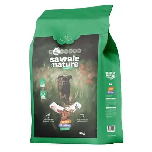 Confort au jardin:Croquettes pour chiot grande race Sa Vraie Nature dinde & sardine 3 kg