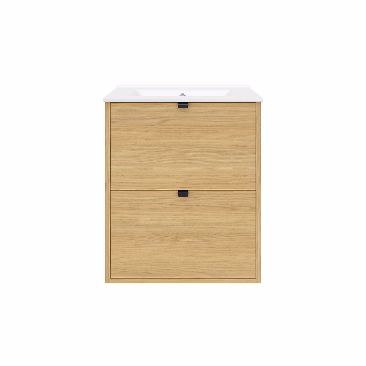 Meuble vasque – Meuble sous vasque suspendu effet chêne l.60 cm GoodHome Nava + plan vasque blanc céramique Opah