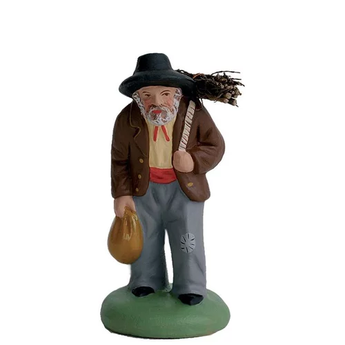Extérieur confort：Santon pour crèche homme au fagot gris - 7 cm
