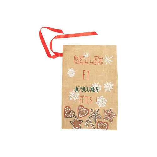 Jardin à équiper:Sac cadeau en jute décor fêtes rouge et vert - 40 x 60 cm