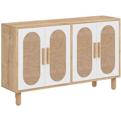 Buffet 4 portes en aggloméré Vera (Blanc, chêne avec jute)