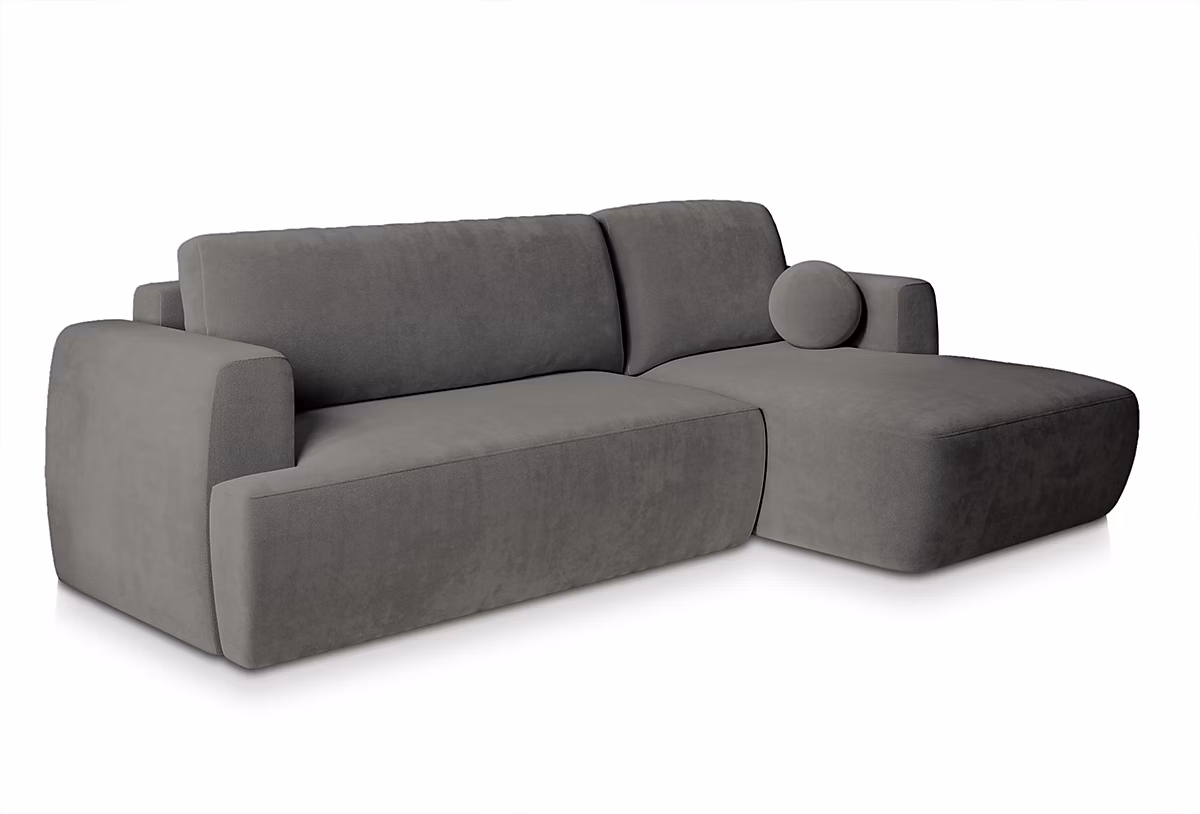 Canapé d'angle senti gris en peluche avec fonction de couchage – Réf. XAENTAZET0511901931