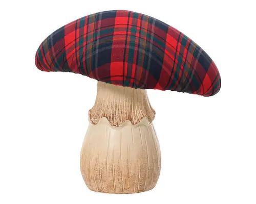 Nature utile：Champignon en terre cuite avec chapeau tartan rouge - 9 x 12 x 12 cm