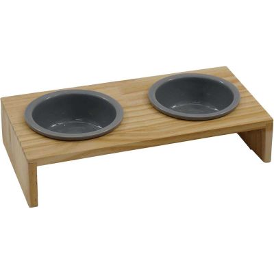 Gamelle double avec support en pin (Gris)
