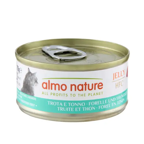 Conçu pour le jardin：Pâtée pour chat HFC Jelly à la truite et au thon Almo Nature - 70 g