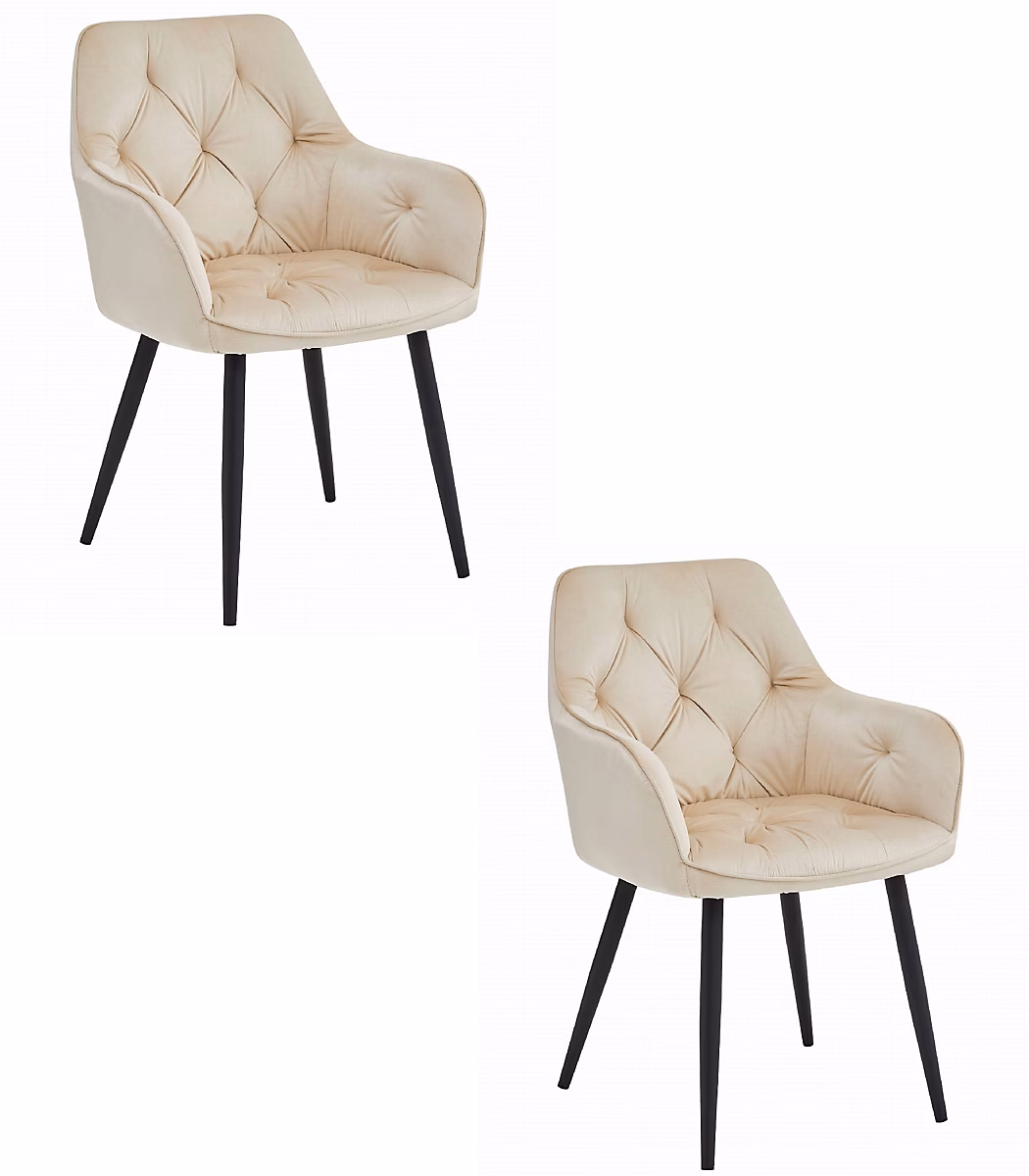 Chaises de salle à manger Valora LUKK Velours beige avec pieds noirs x2 | Chaise