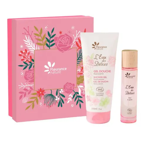 Adapté au jardin：Coffret parfum et gel douche bio rose et jasmin Fleurance Nature Eau des délices - 250 ml