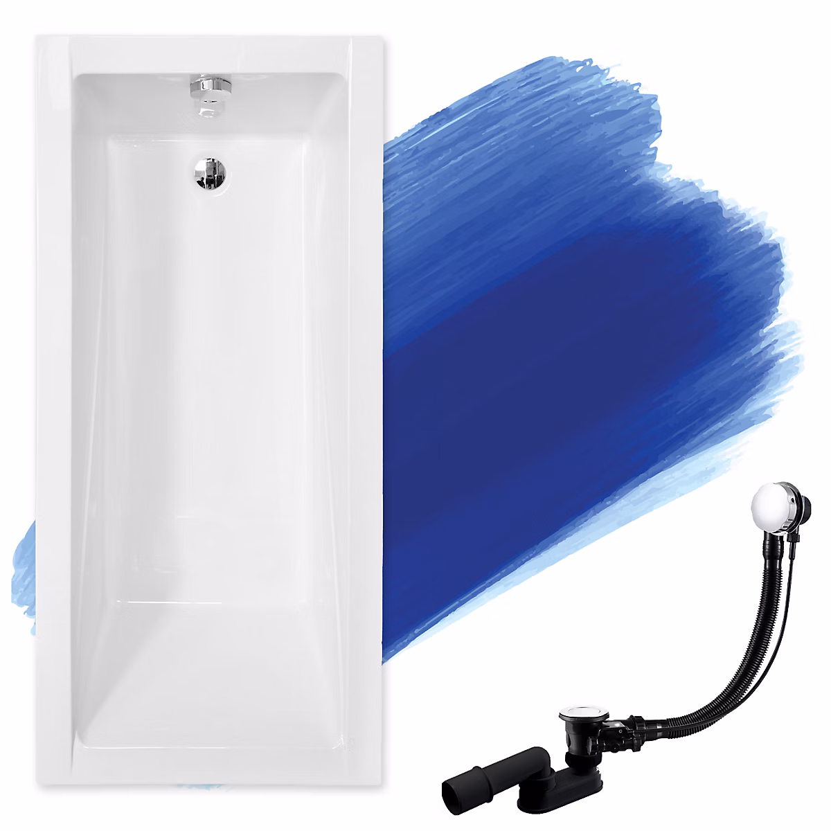 Baignoire rectangulaire 150 x 70 MODERN SLIM acrylique blanc – sans Habillage + Pieds + Vidage à chromé